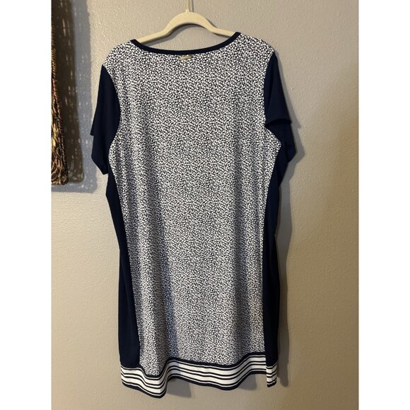 Michael Kors Shift Dress 2X Navy Blue Ivory White Short Sleeve Washable NEW - Picture 5 of 11